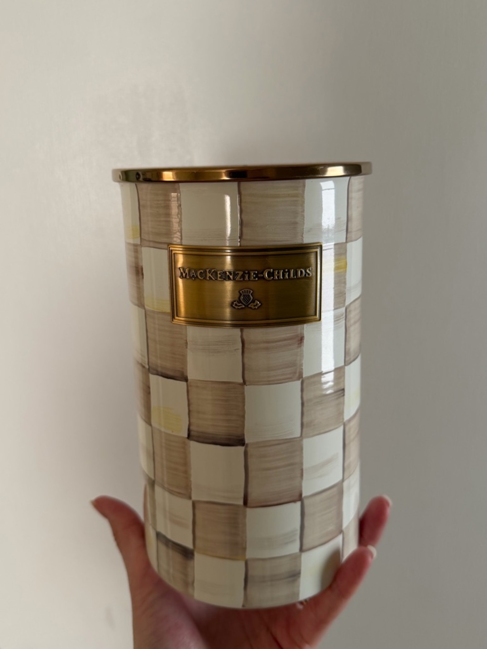 MacKenzie-Childs Mocha Check Utensils Holder
